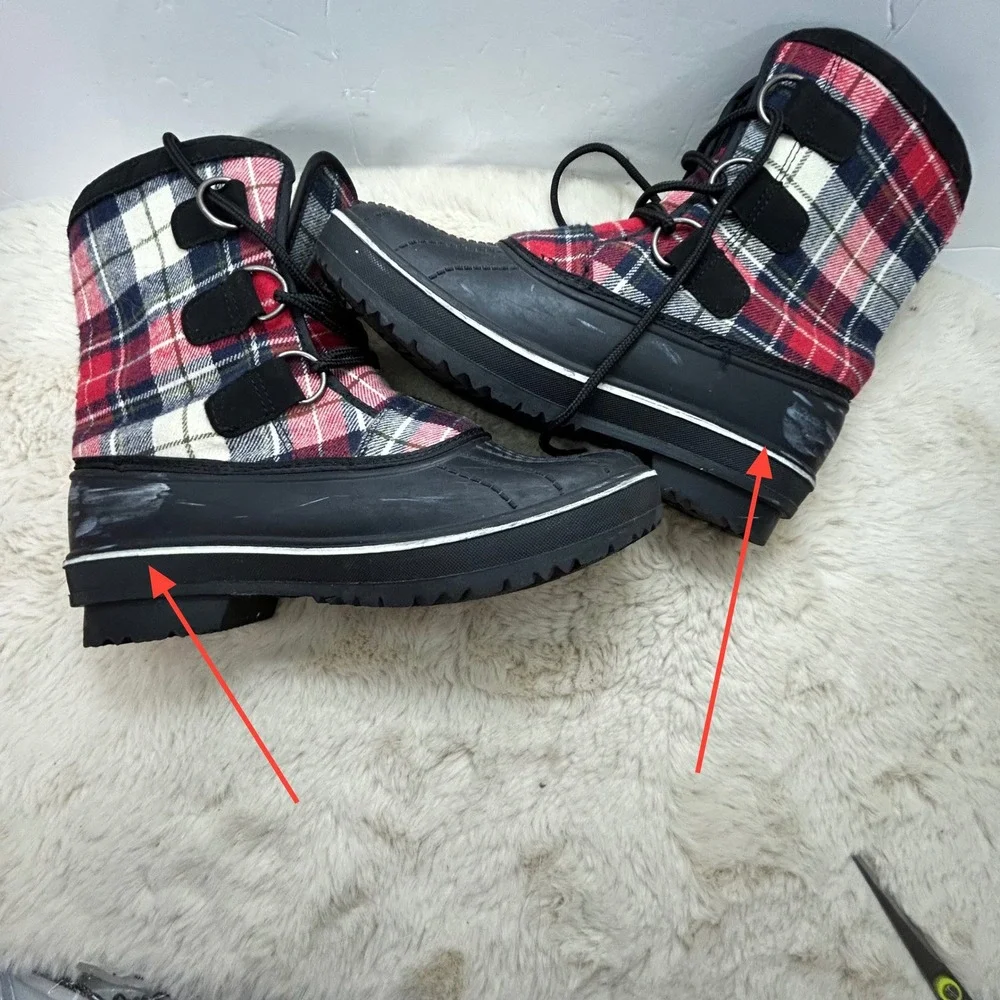 Itasca Women's Plaid Duck Boots Lace Up Red‎ Black Size 7 Winter Snow Boots